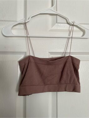 SWS Essentials size Small P Ribbed Spaghetti-Strap Crop Top - Mauve Brown